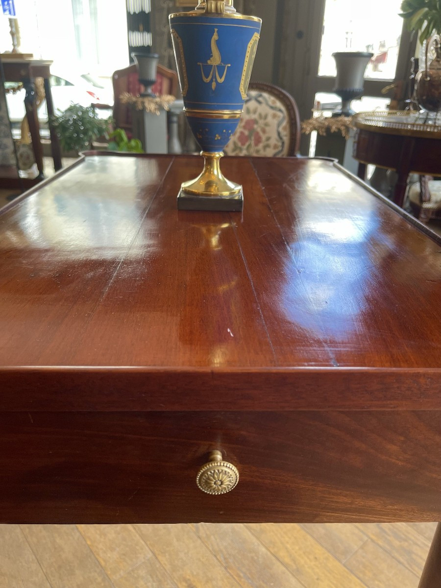 Mahogany Library Table Louis XVIth Period Stamped Etienne Avril - XVIIIth Century-photo-2