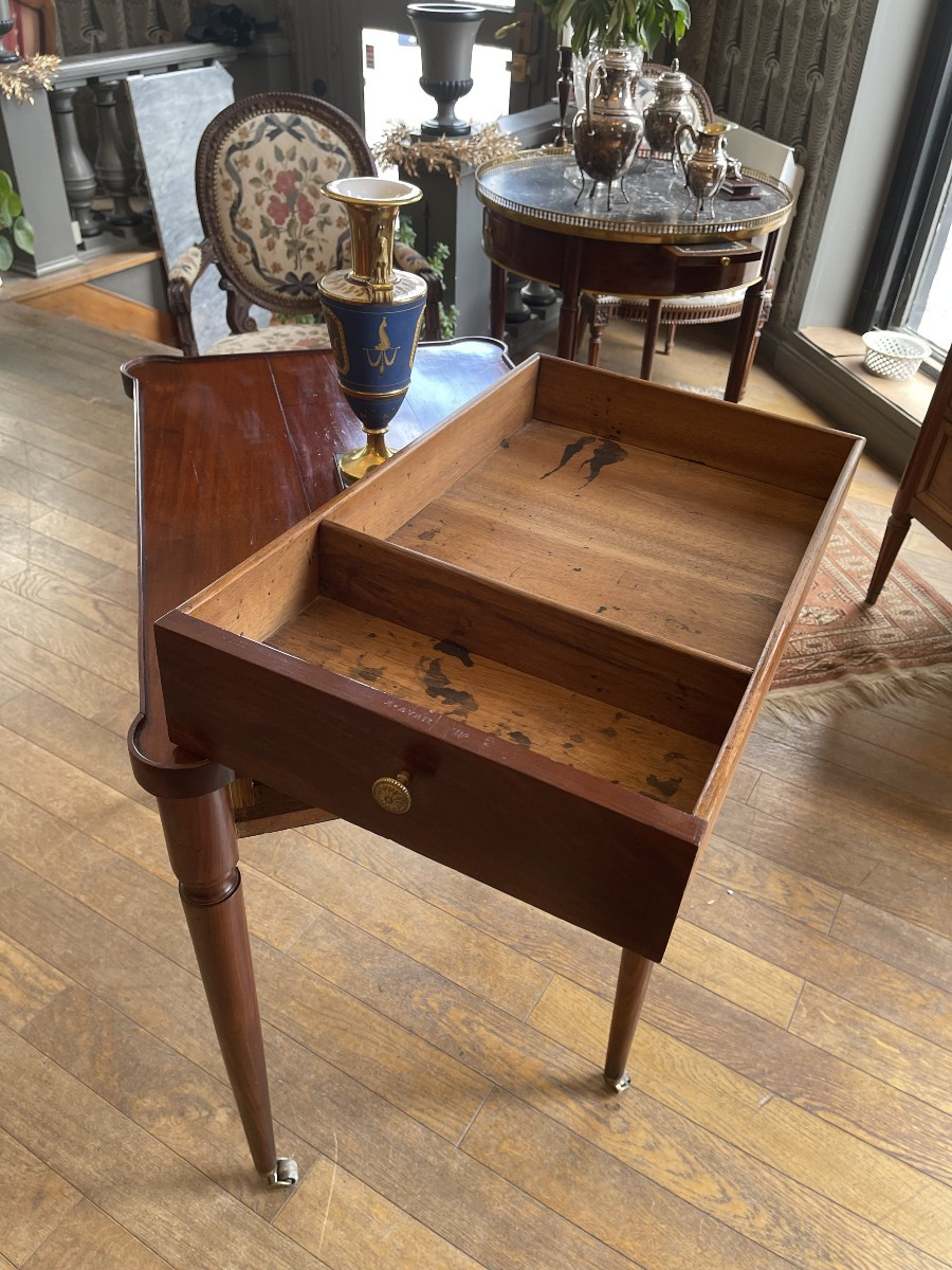 Mahogany Library Table Louis XVIth Period Stamped Etienne Avril - XVIIIth Century-photo-5