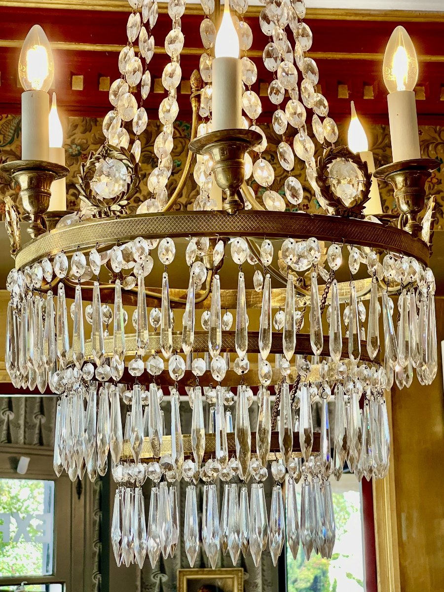 Lustre d'époque empire en bronze doré et cristal - France XIXe siècle-photo-3