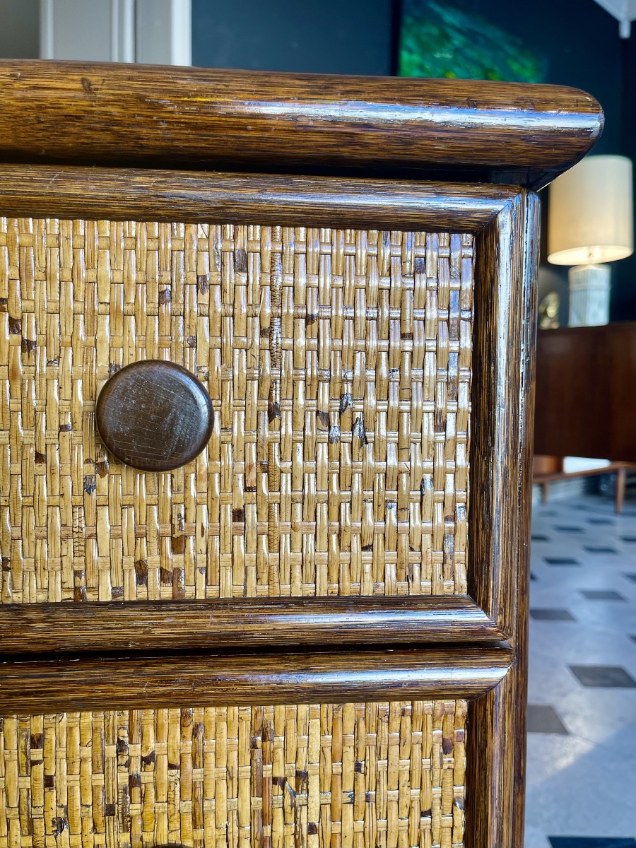 Maugrion "le Rotin Prestige" Chest Of Drawers, Made Of Wood And Rattan, France, Circa 1980-photo-4