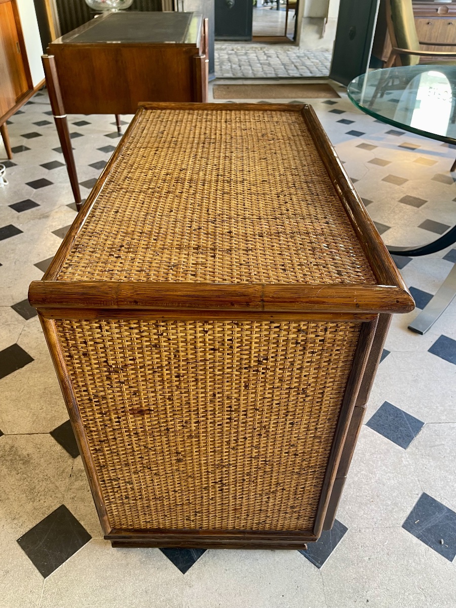 Maugrion "le Rotin Prestige" Chest Of Drawers, Made Of Wood And Rattan, France, Circa 1980-photo-6
