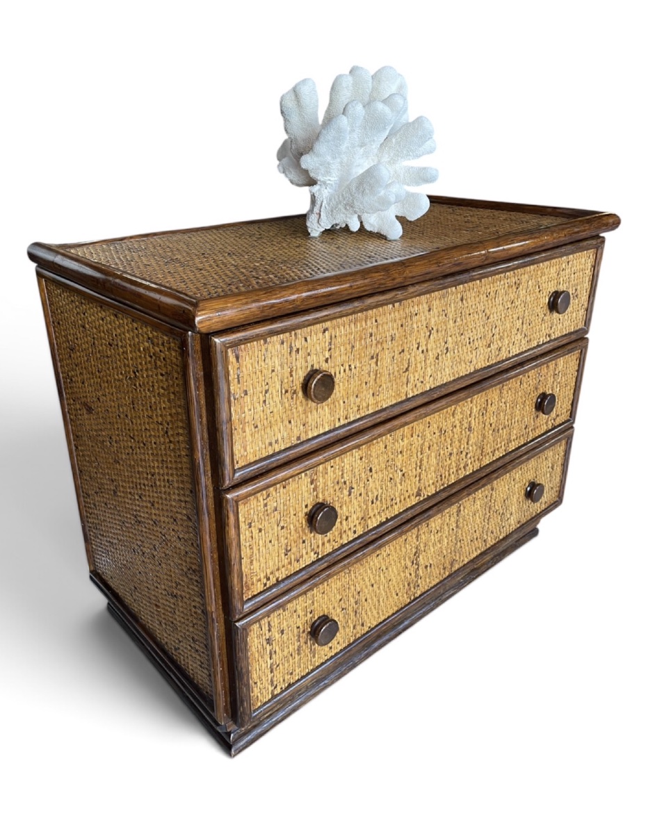 Maugrion "le Rotin Prestige" Chest Of Drawers, Made Of Wood And Rattan, France, Circa 1980