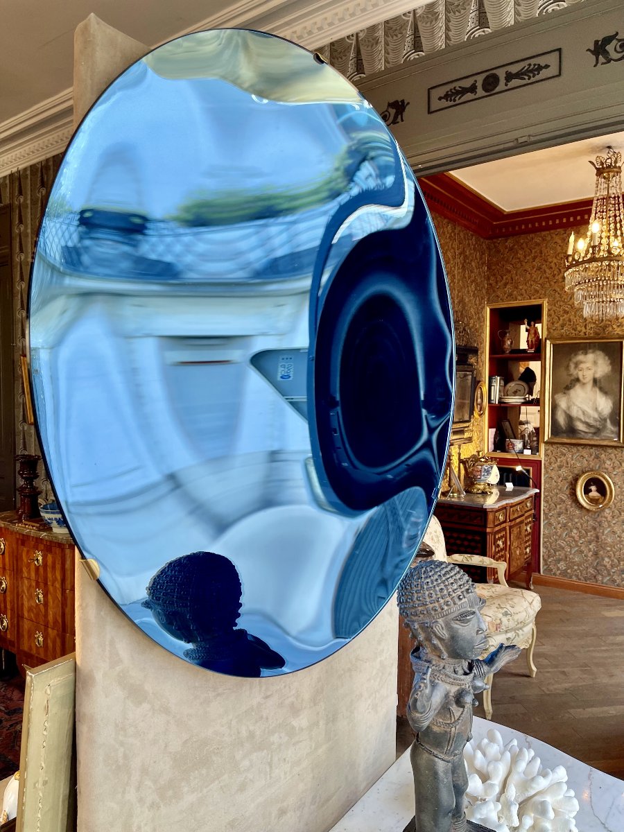 Sculptural Mirror Made Of Bluish Concave Glass – Italy-photo-2