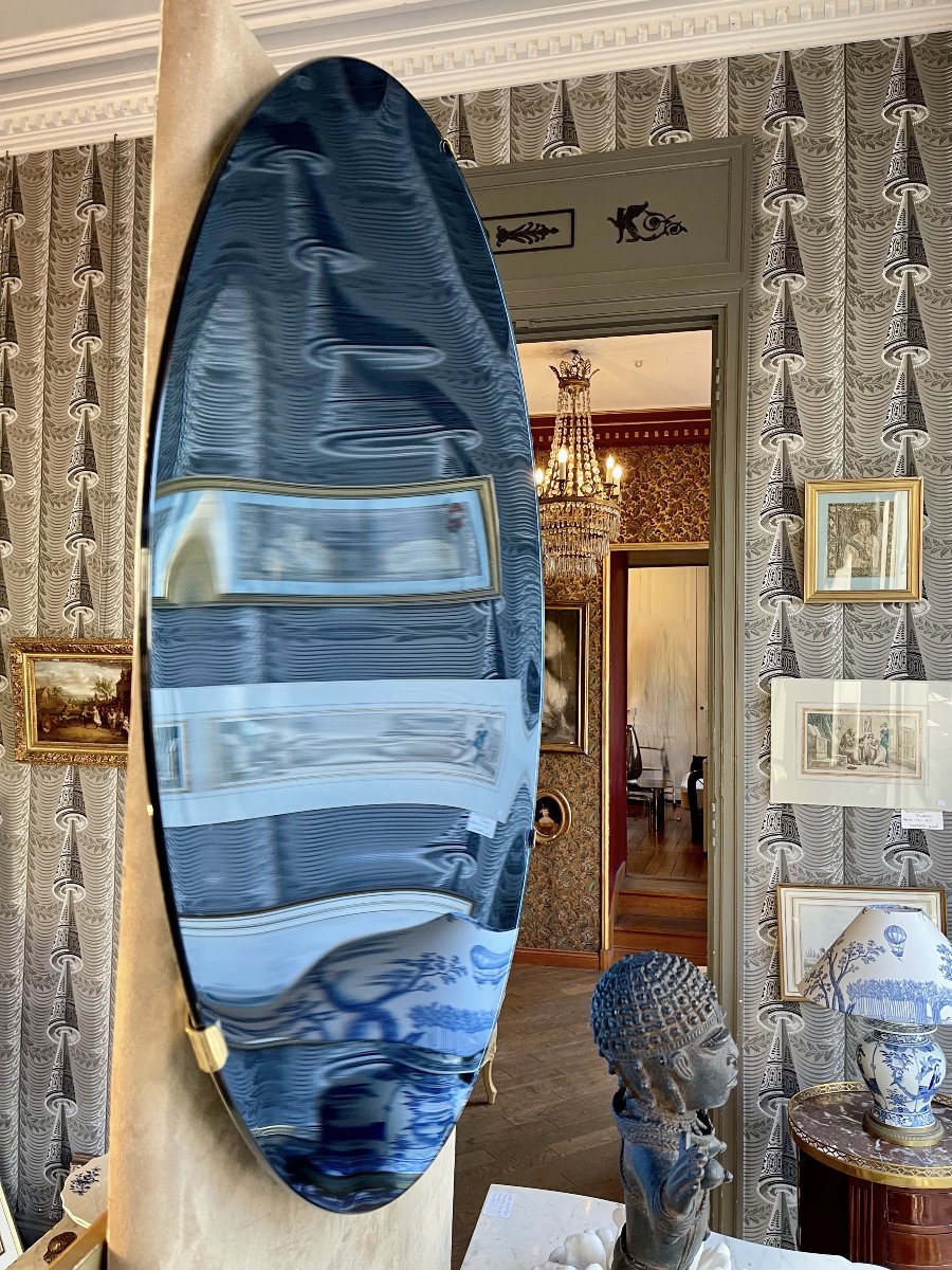 Sculptural Mirror Made Of Bluish Concave Glass – Italy-photo-3