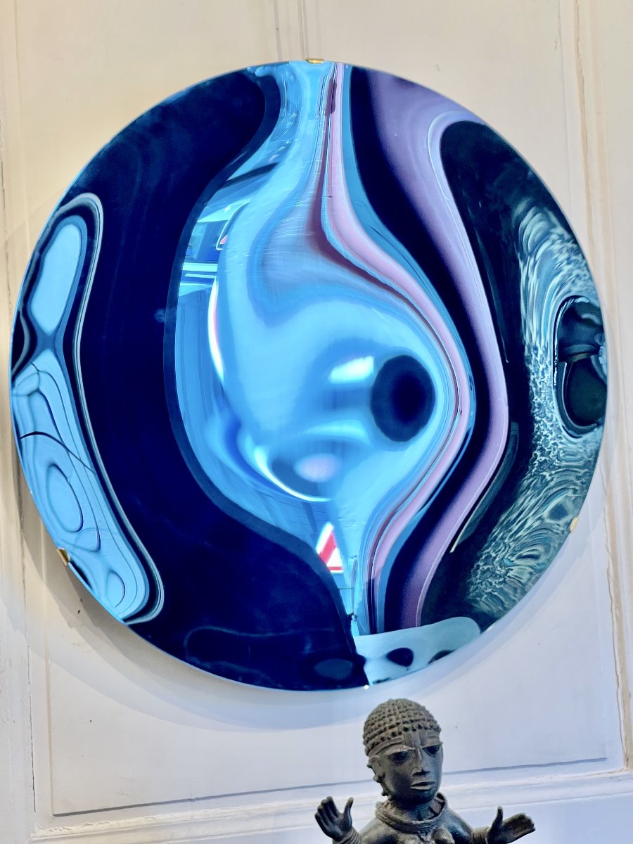 Sculptural Mirror Made Of Bluish Concave Glass – Italy-photo-2