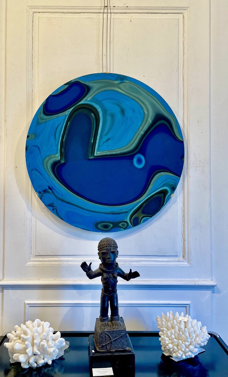 Sculptural Mirror Made Of Bluish Concave Glass – Italy-photo-3