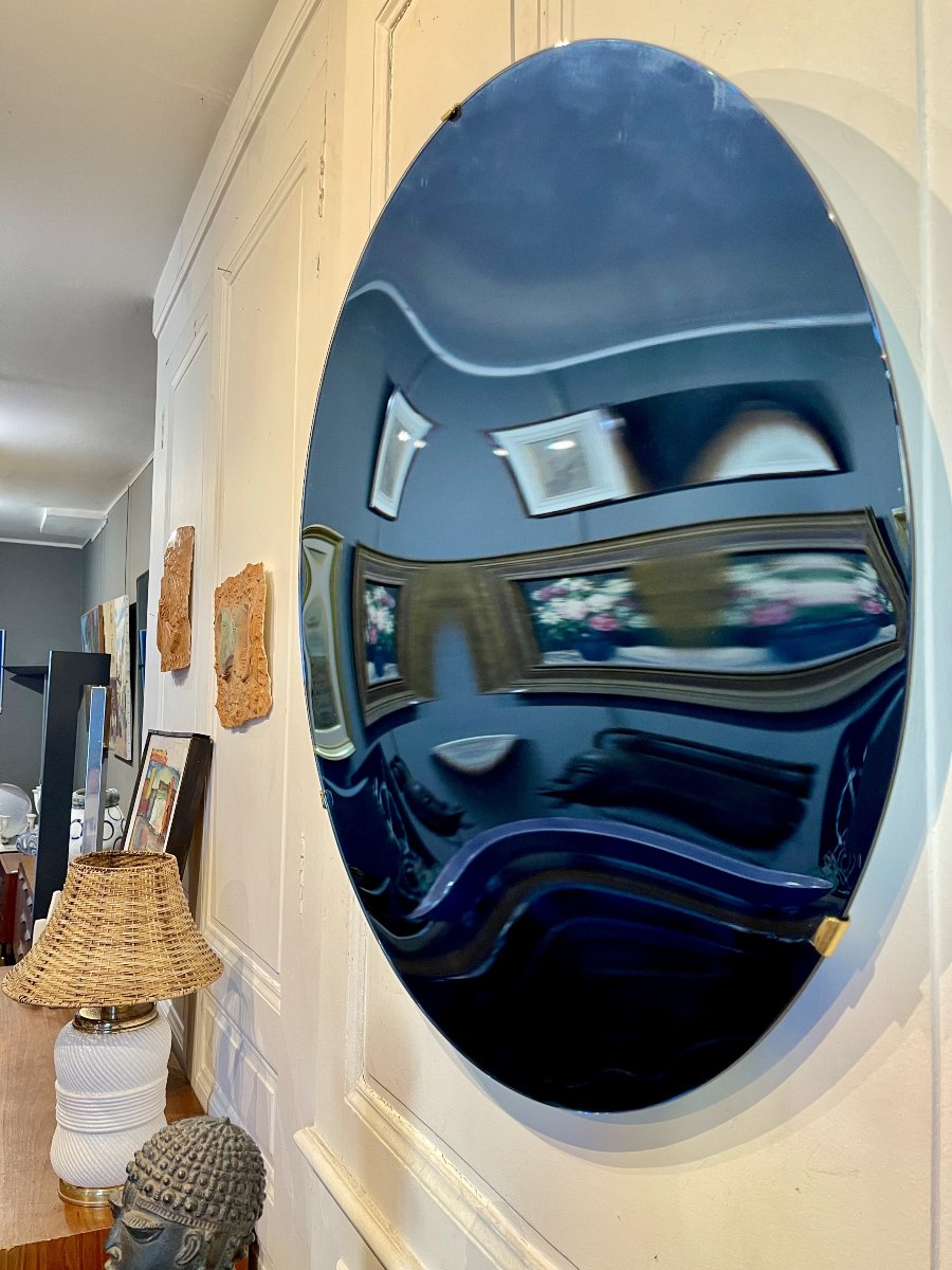 Sculptural Mirror Made Of Bluish Concave Glass – Italy-photo-4