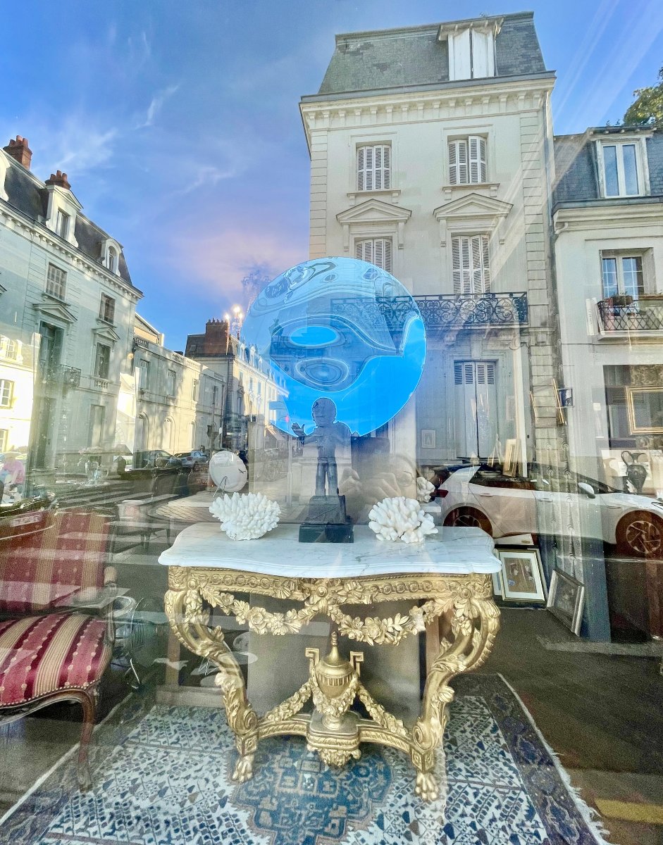 Sculptural Mirror Made Of Bluish Concave Glass – Italy-photo-5
