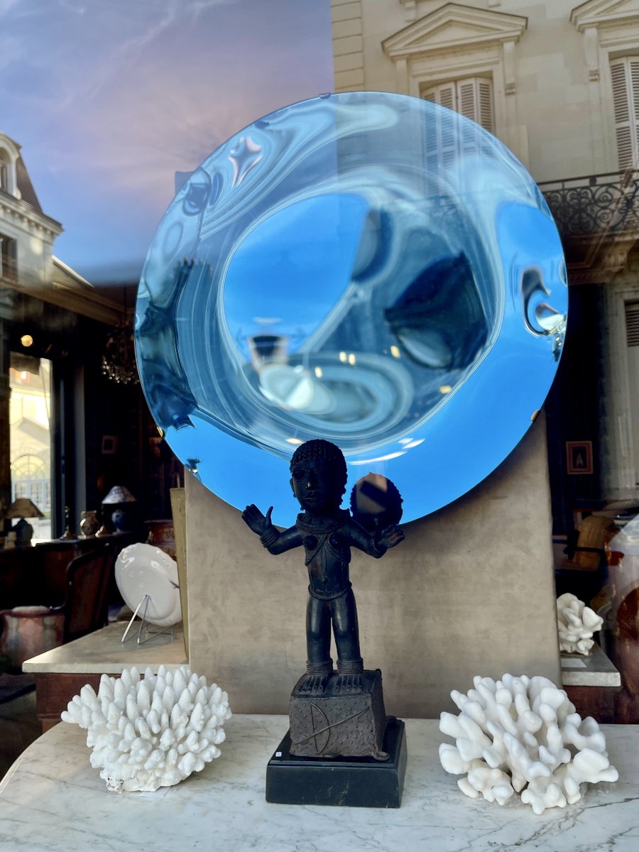 Sculptural Mirror Made Of Bluish Concave Glass – Italy-photo-6