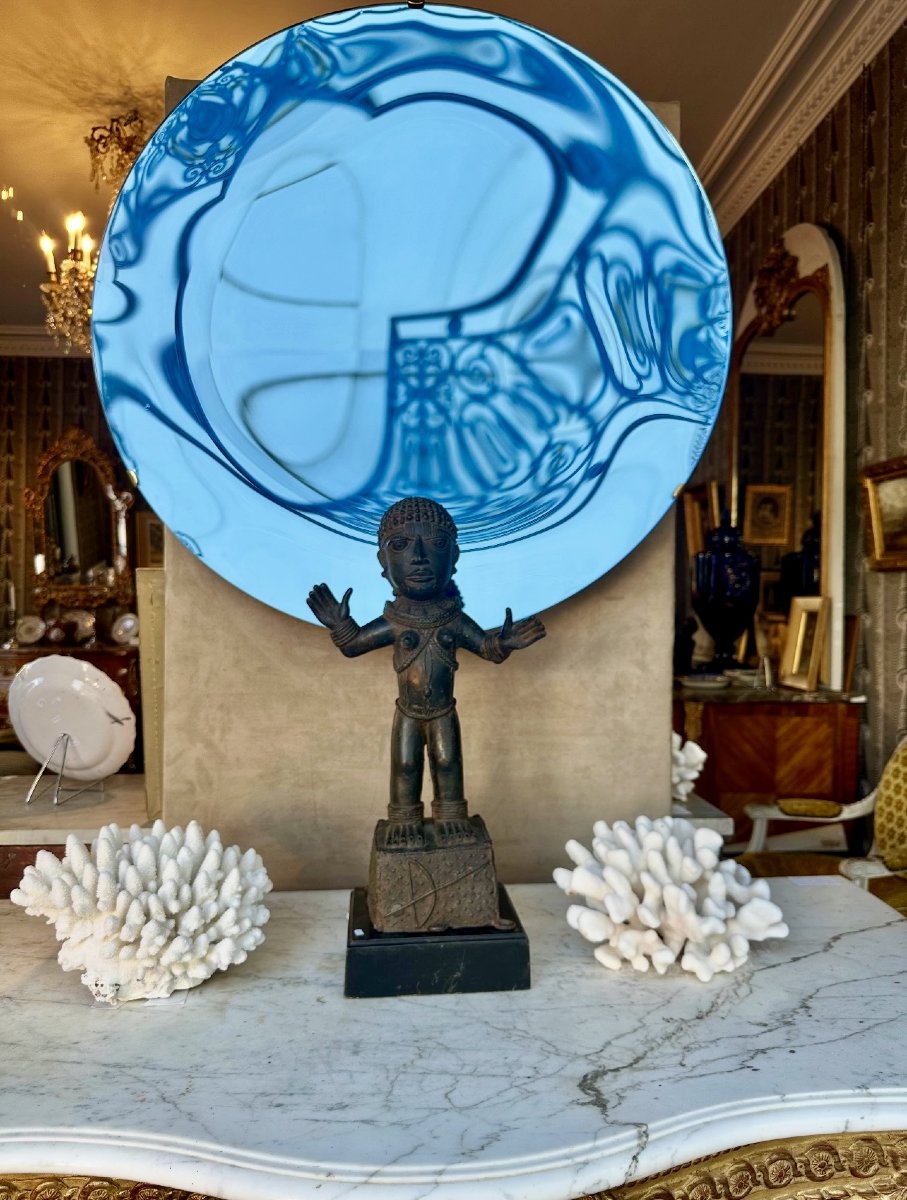 Sculptural Mirror Made Of Bluish Concave Glass – Italy