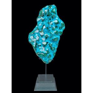 Mineral - Malachite And Chrysocolla Stone On Base From Dr Congo