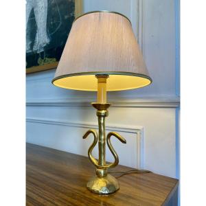 Lampe de table en bronze doré de Constance.D par Lucien Gau  -XXe siècle 