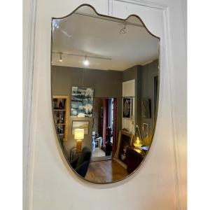 Glass And Brass Mirror By Gio Ponti, Produced By Luigi Fontana & Co. - Italy, 1950s