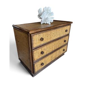 Maugrion "le Rotin Prestige" Chest Of Drawers, Made Of Wood And Rattan, France, Circa 1980