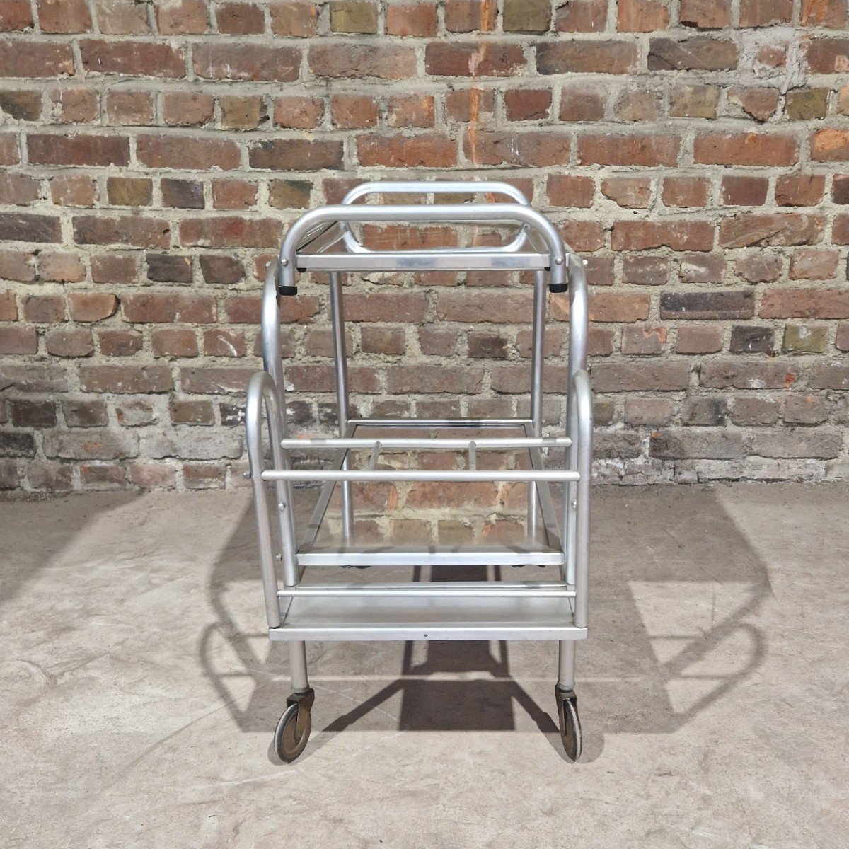 Art-deco “trolley” Trolley In Aluminum And Mirror, In The Style Of Jacques Adnet-photo-3