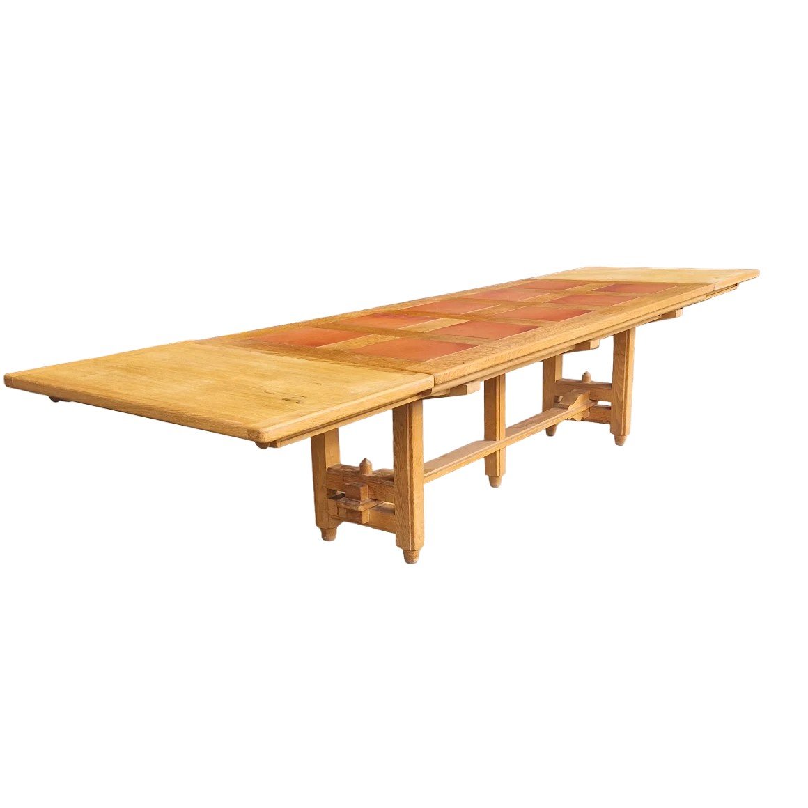 Large Dining Room Table In Solid Oak And Terracotta, Guillerme Et Chambron-photo-4