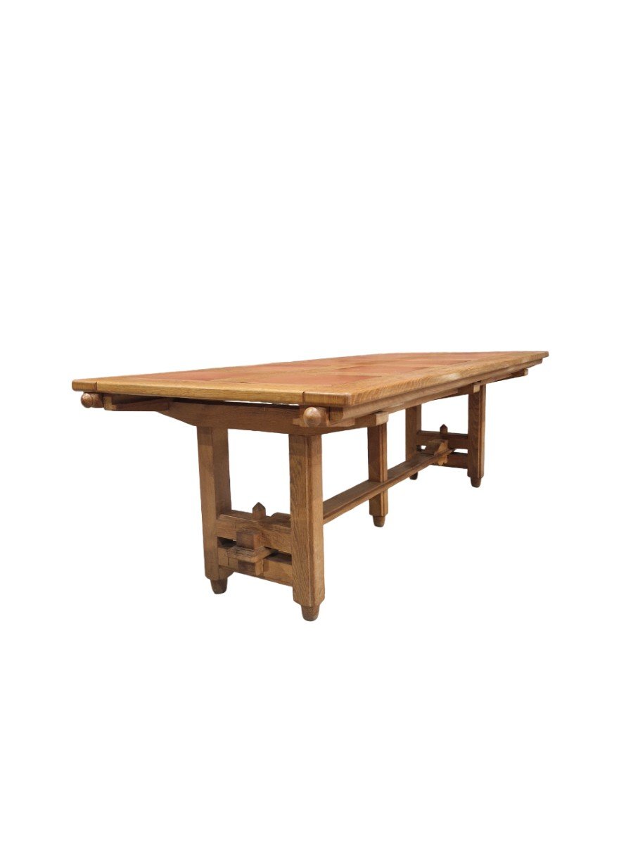 Large Dining Room Table In Solid Oak And Terracotta, Guillerme Et Chambron-photo-1