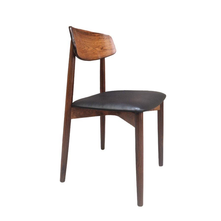 S&eacute;rie De Six Chaises Vintage Scandinaves  En Palissandre Et Cuir Noir, Harry Ostergaard-photo-3