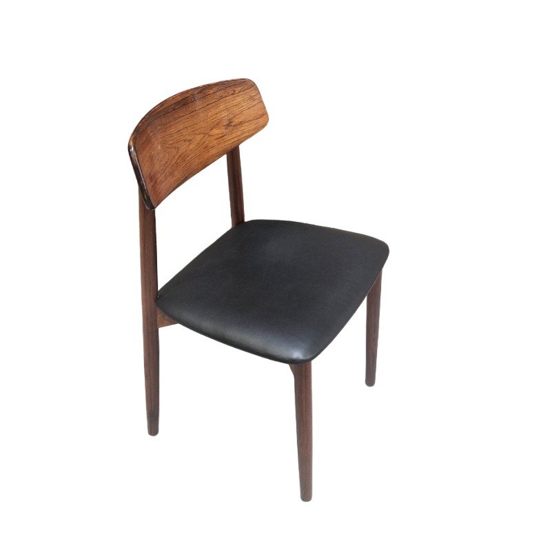 S&eacute;rie De Six Chaises Vintage Scandinaves  En Palissandre Et Cuir Noir, Harry Ostergaard-photo-2