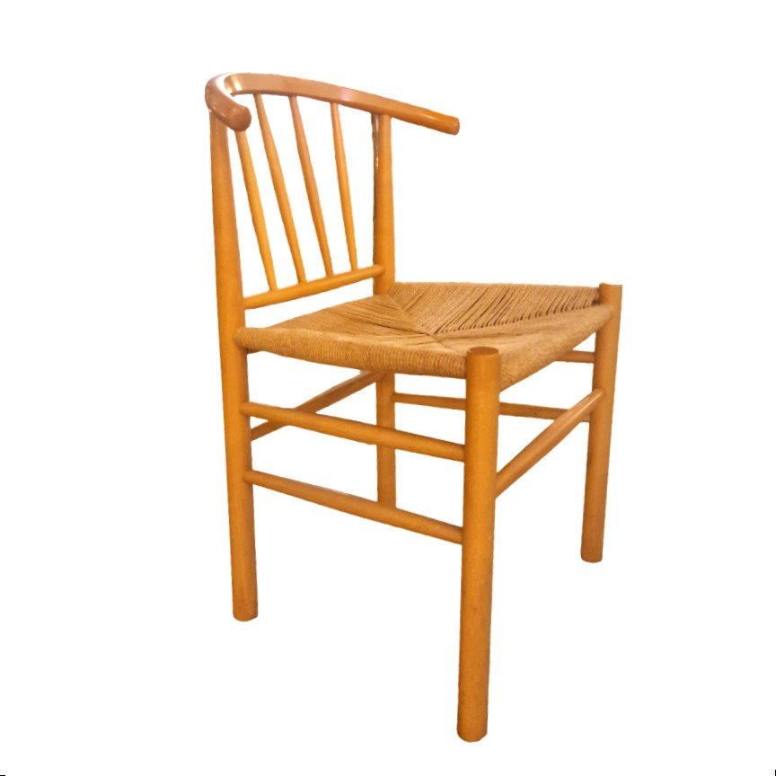 Series Of Six Scandinavian Chairs, In Natural Wood And Rope, Erik Ole Jorgensen, Kvist Publisher-photo-4