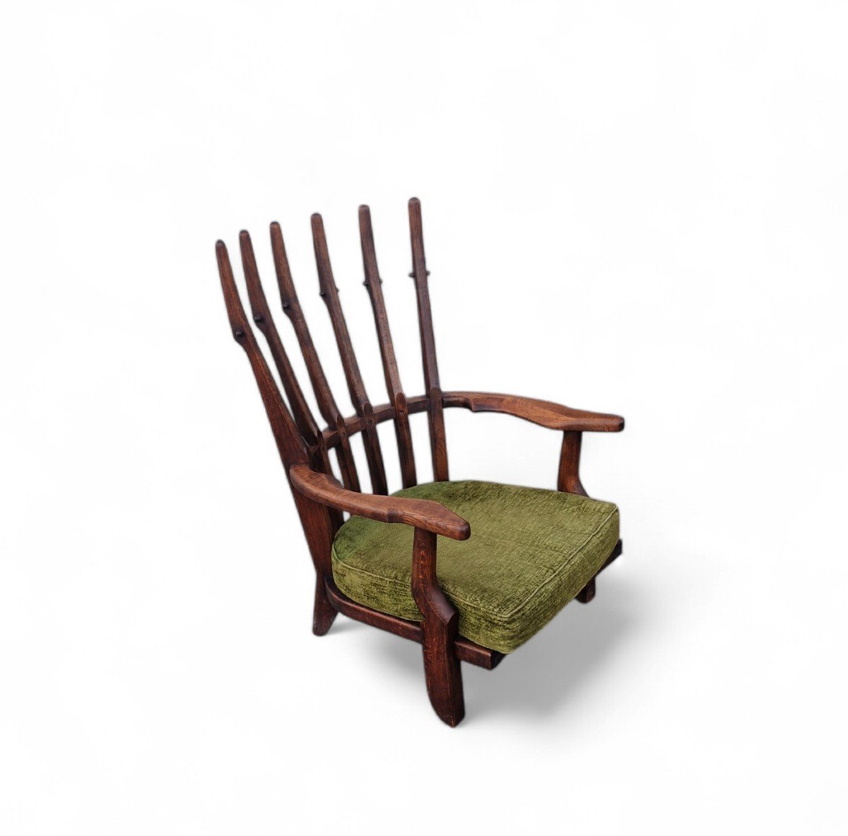 Fauteuil Grand Repos Vintage En Chêne Massif, Guillerme Et Chambron-photo-1