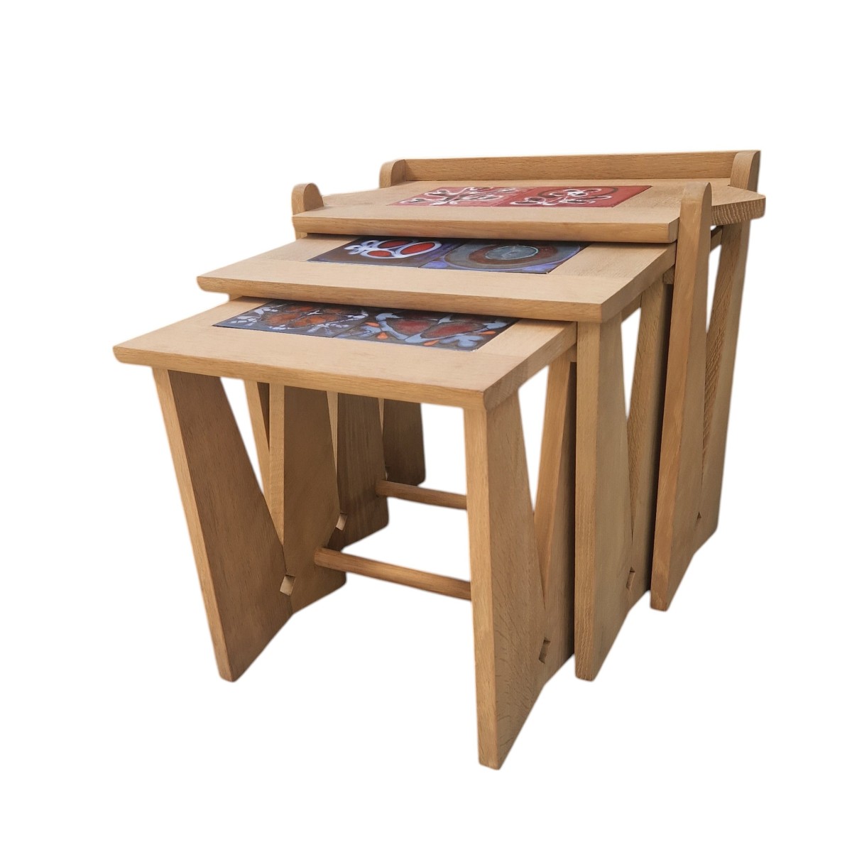 Light Oak Nesting Tables, Guillerme And Chambron-photo-3