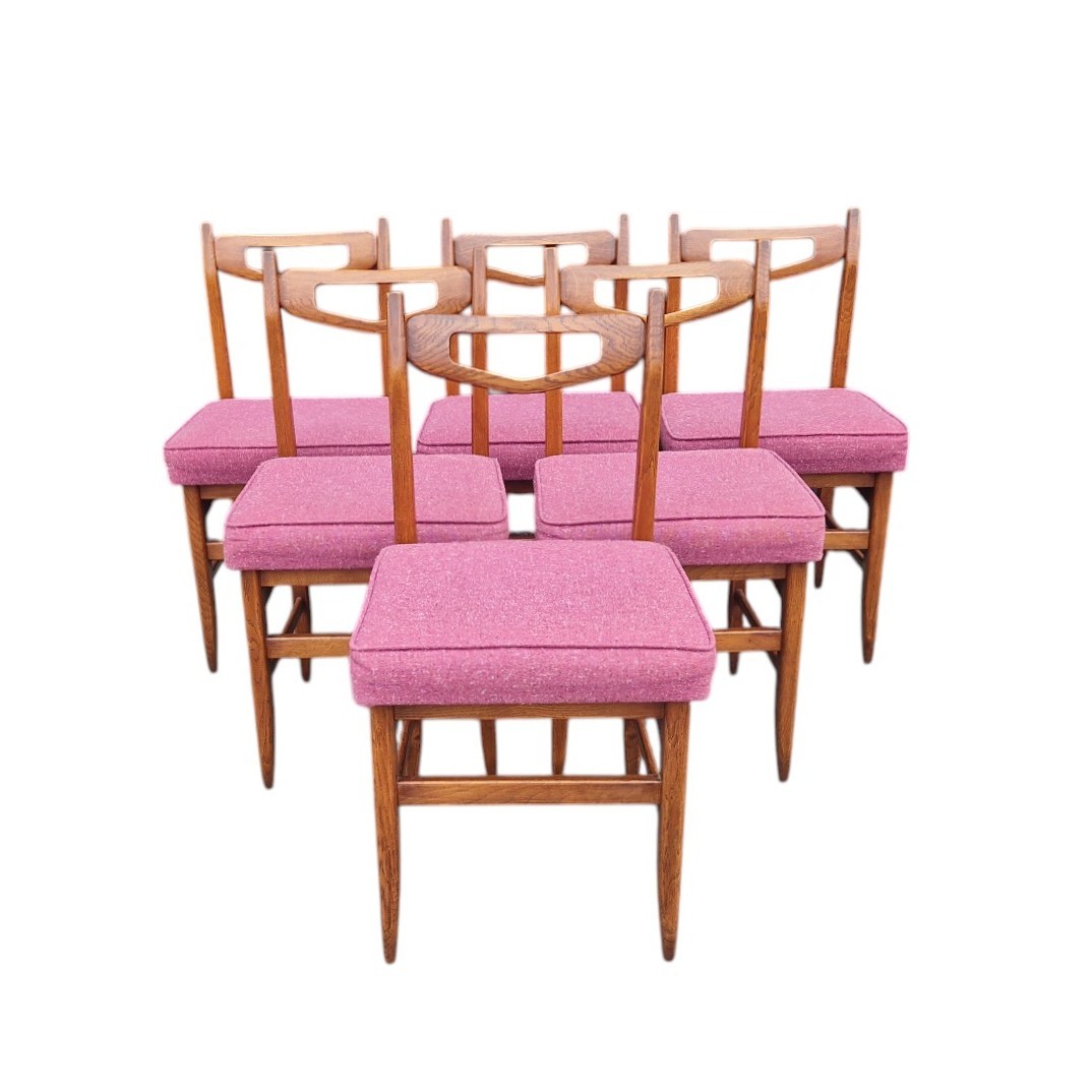 Set Of Six Solid Oak Chairs, Guillerme Et Chambron-photo-2