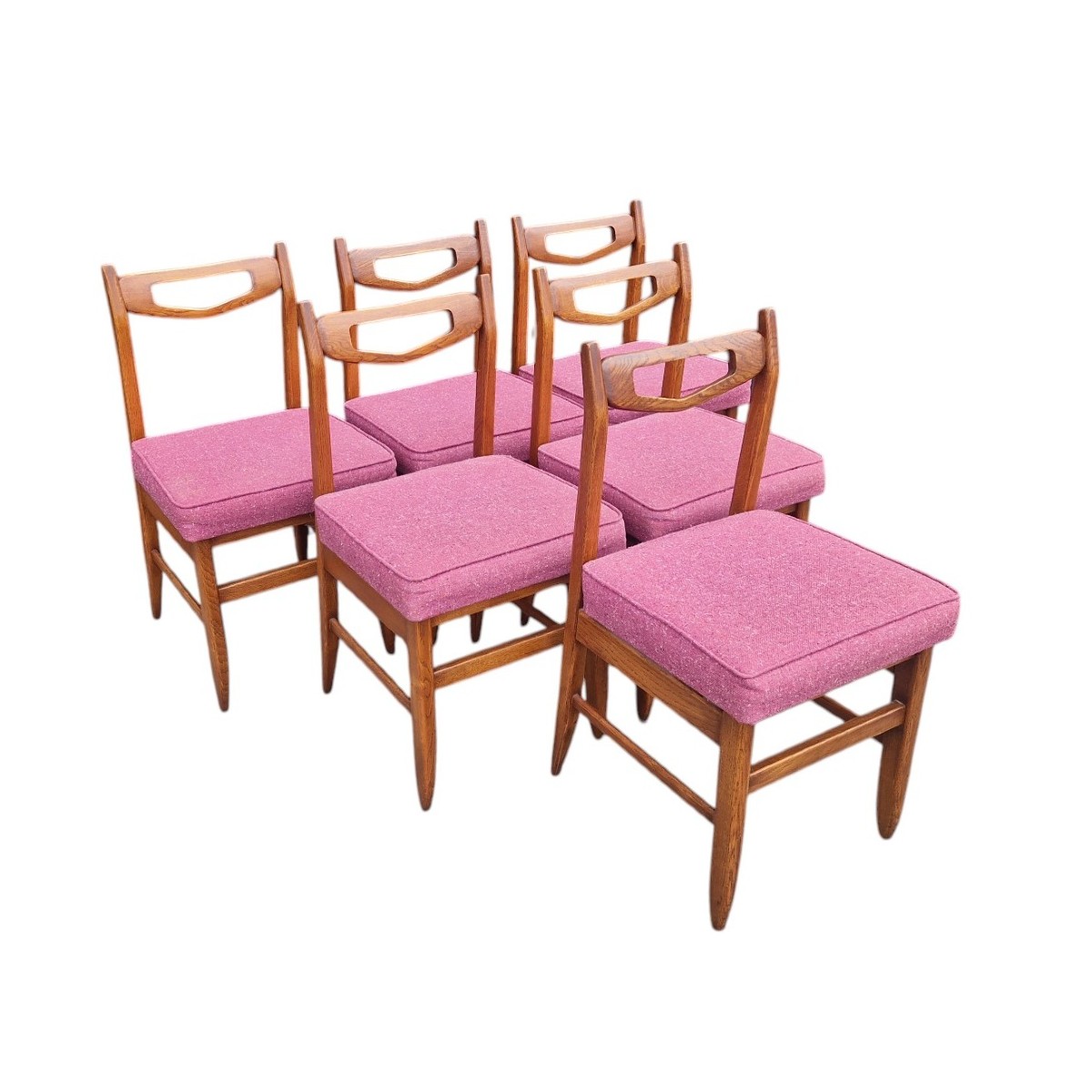 Set Of Six Solid Oak Chairs, Guillerme Et Chambron-photo-3