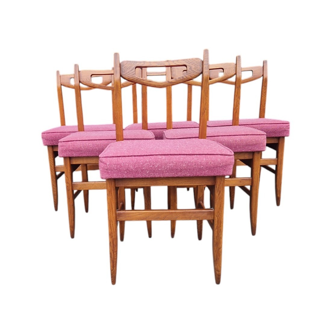 Set Of Six Solid Oak Chairs, Guillerme Et Chambron