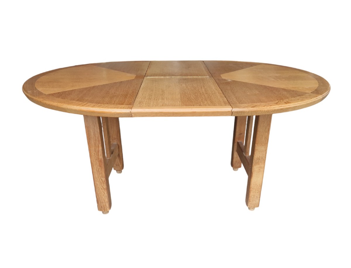 Round Oak Table With Oak Marquetry By Guillerme Et Chambron-photo-3