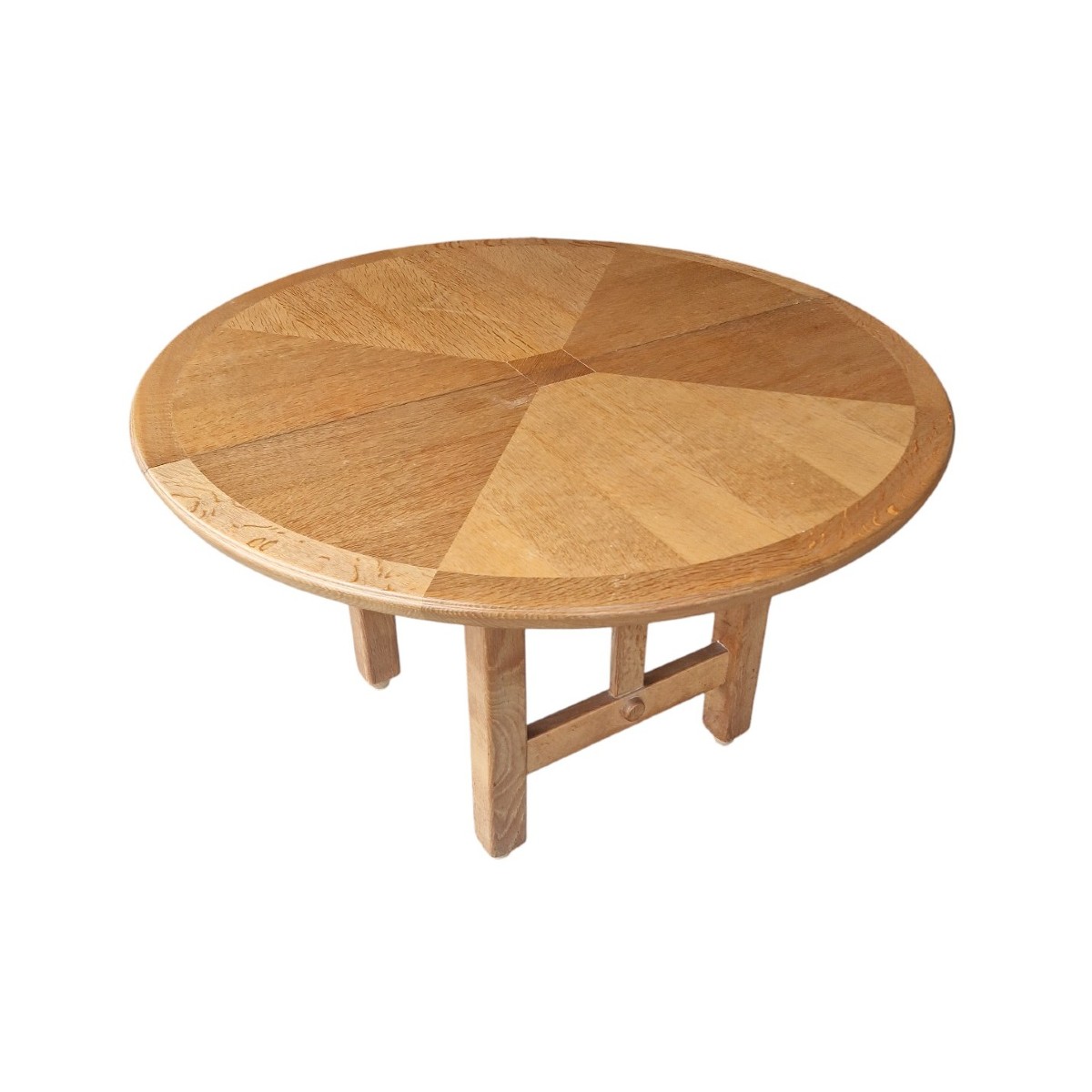 Round Oak Table With Oak Marquetry By Guillerme Et Chambron