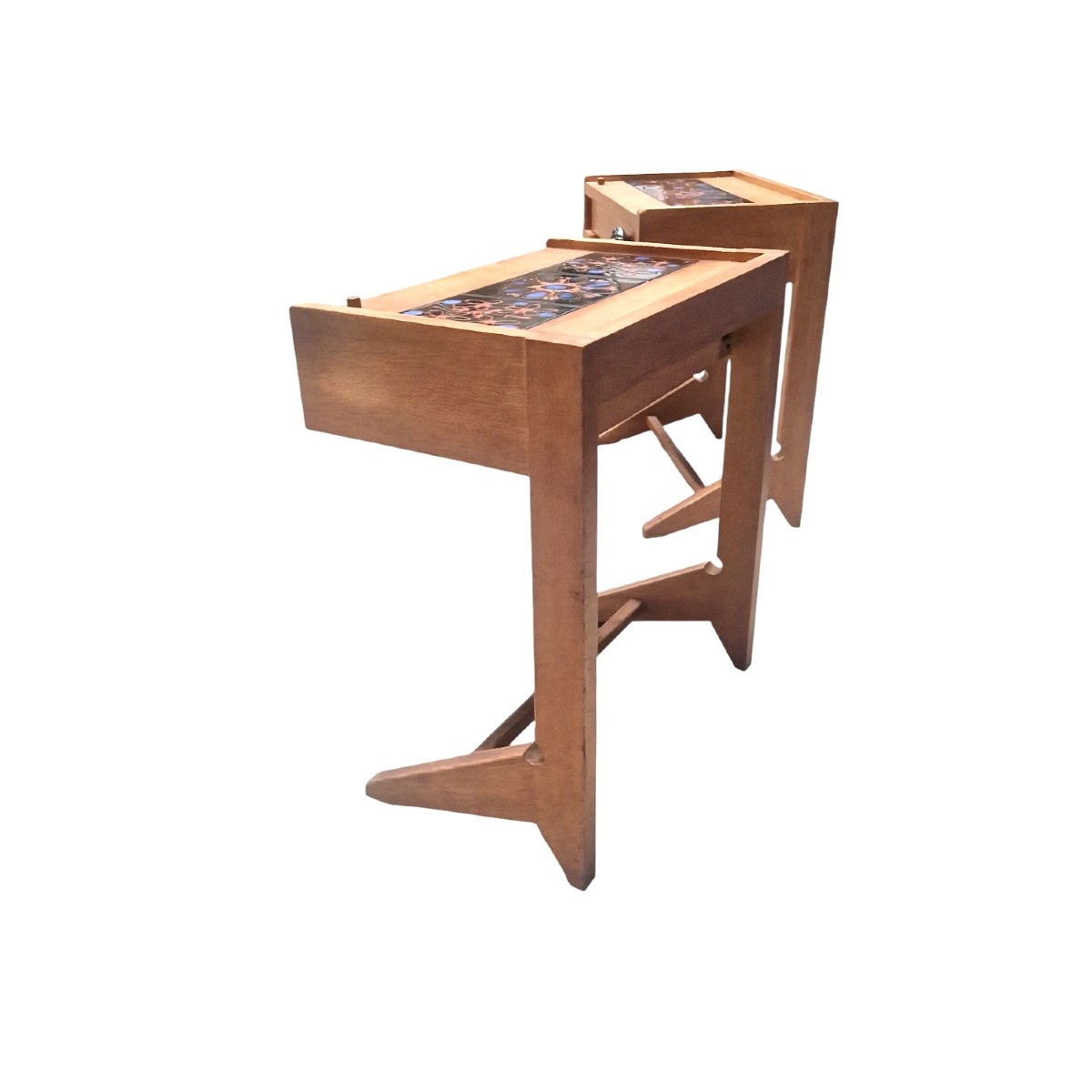 Pair Of Solid Oak Bedside Tables, Guillerme And Chambron-photo-1