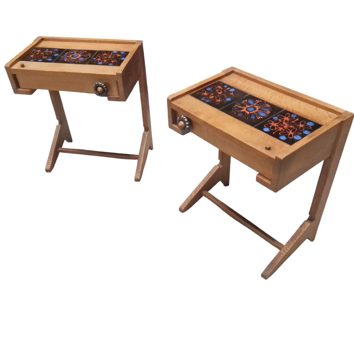 Pair Of Solid Oak Bedside Tables, Guillerme And Chambron