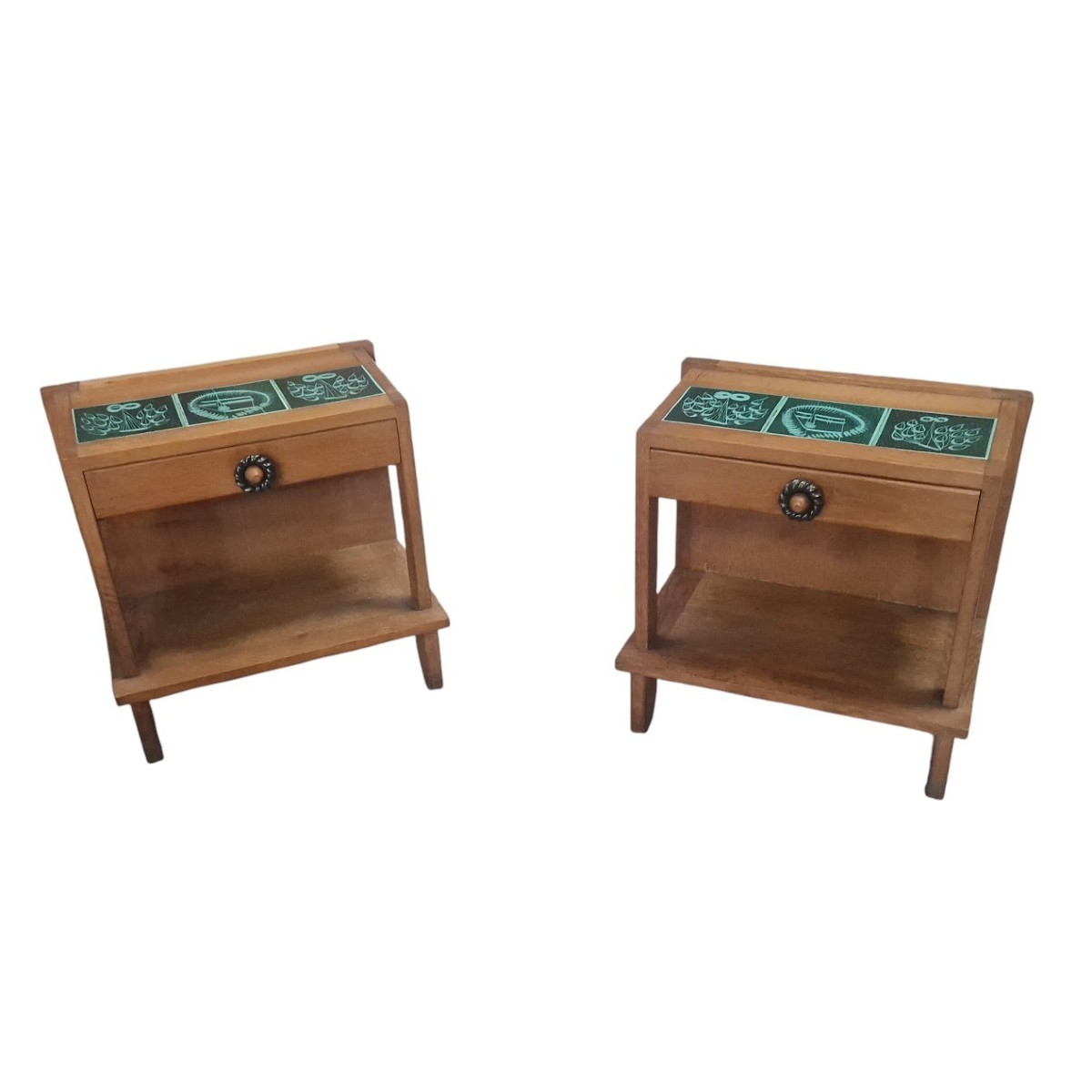 Pair Of Solid Oak Bedside Tables, Guillerme And Chambron-photo-3