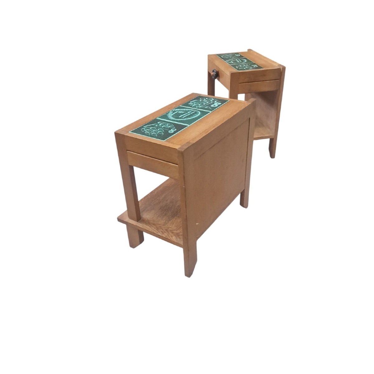 Pair Of Solid Oak Bedside Tables, Guillerme And Chambron-photo-4