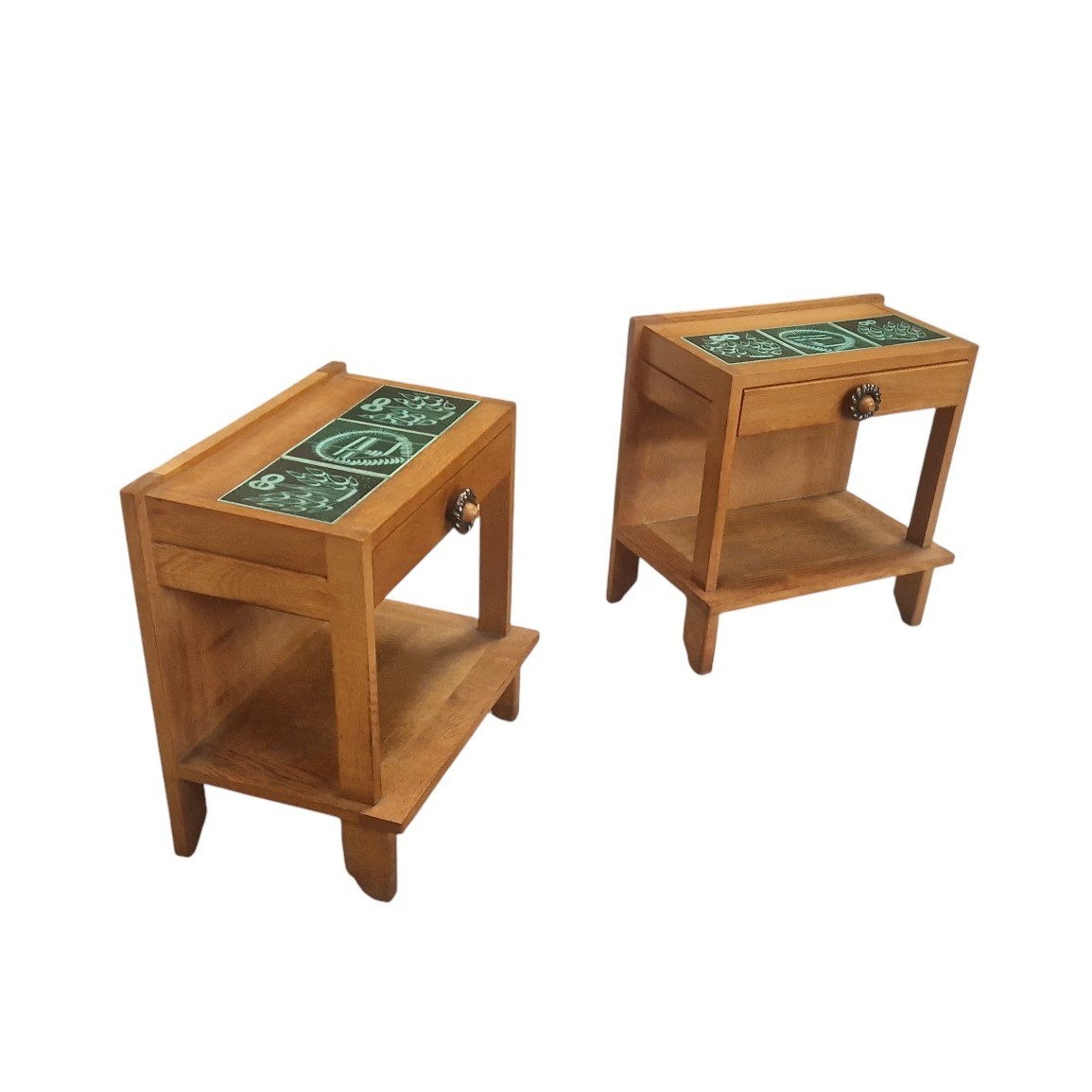 Pair Of Solid Oak Bedside Tables, Guillerme And Chambron