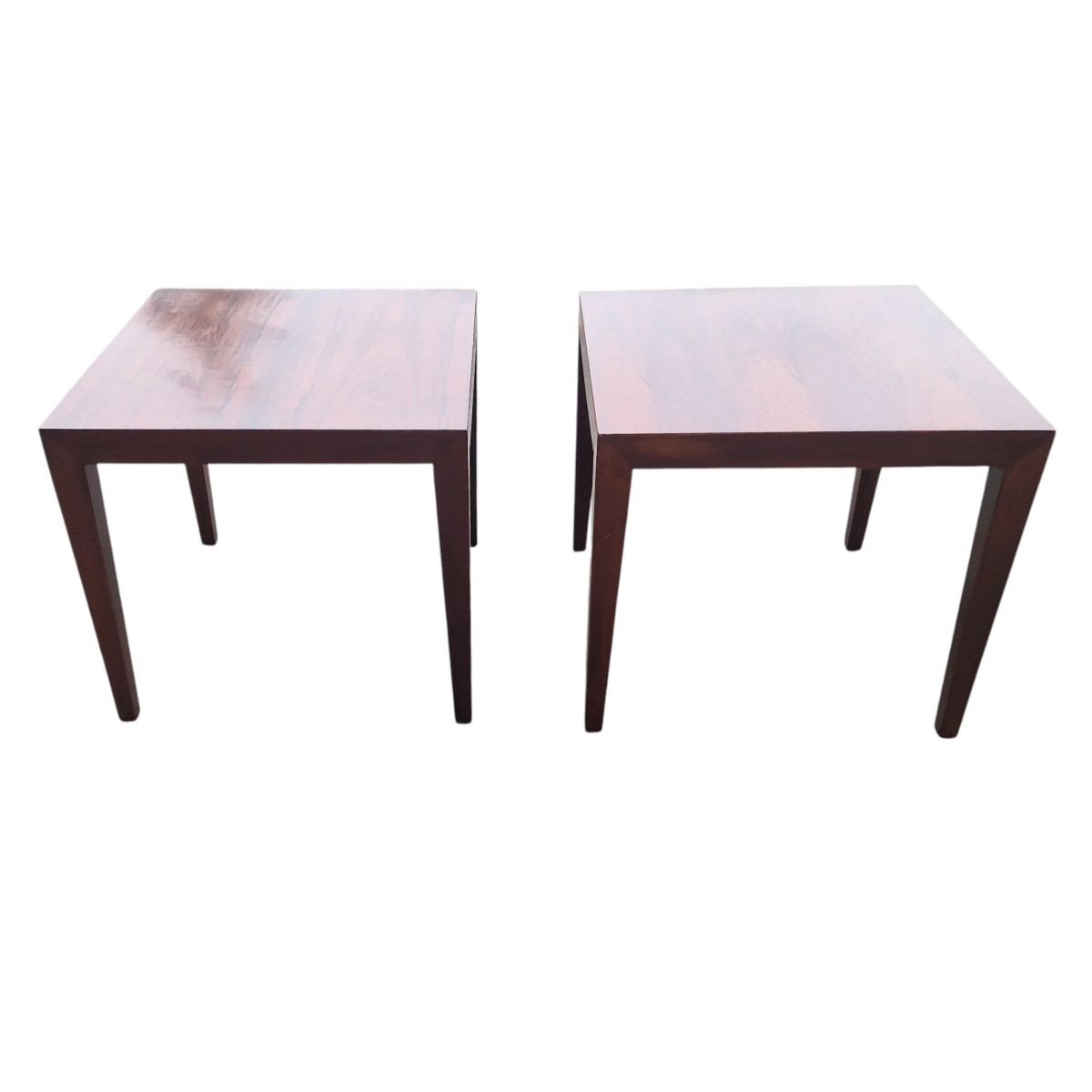 Paire de tables basses scandinaves, bouts de canapé, en palissandre de Rio, Severin Hansen