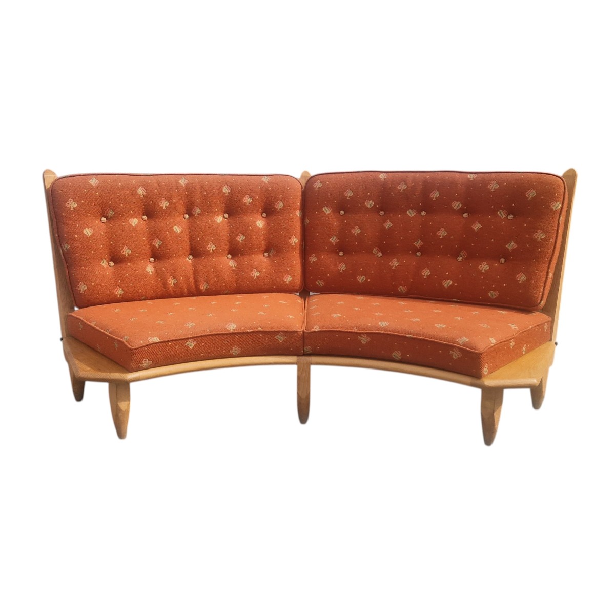 Curved Sofa In Light Oak, Guillerme And Chambron