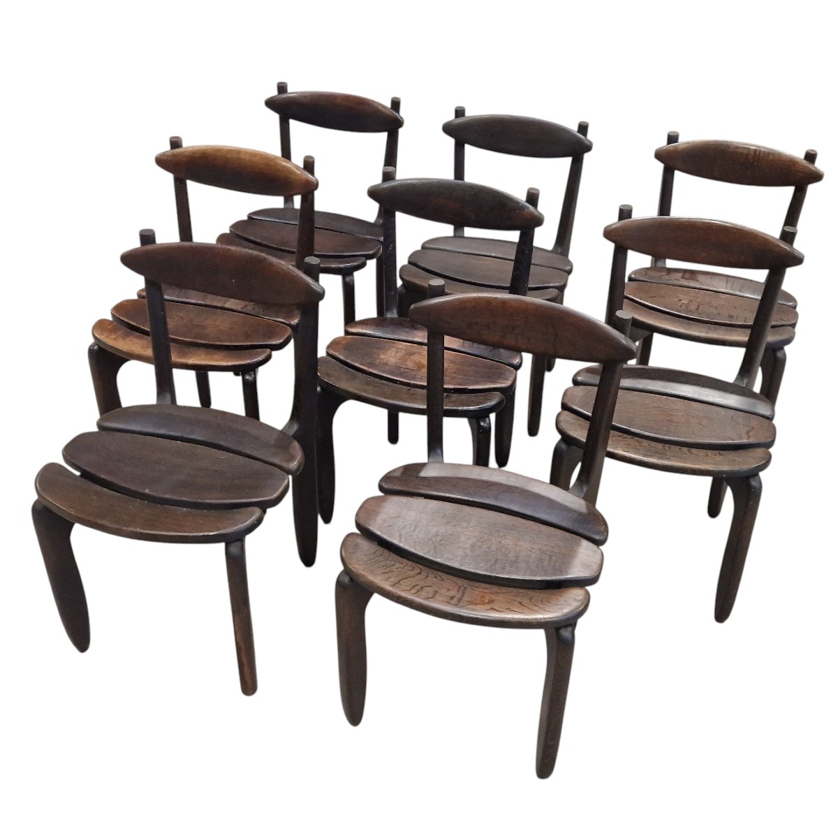 Set Of Eight Thierry Chairs In Patinated Solid Oak
