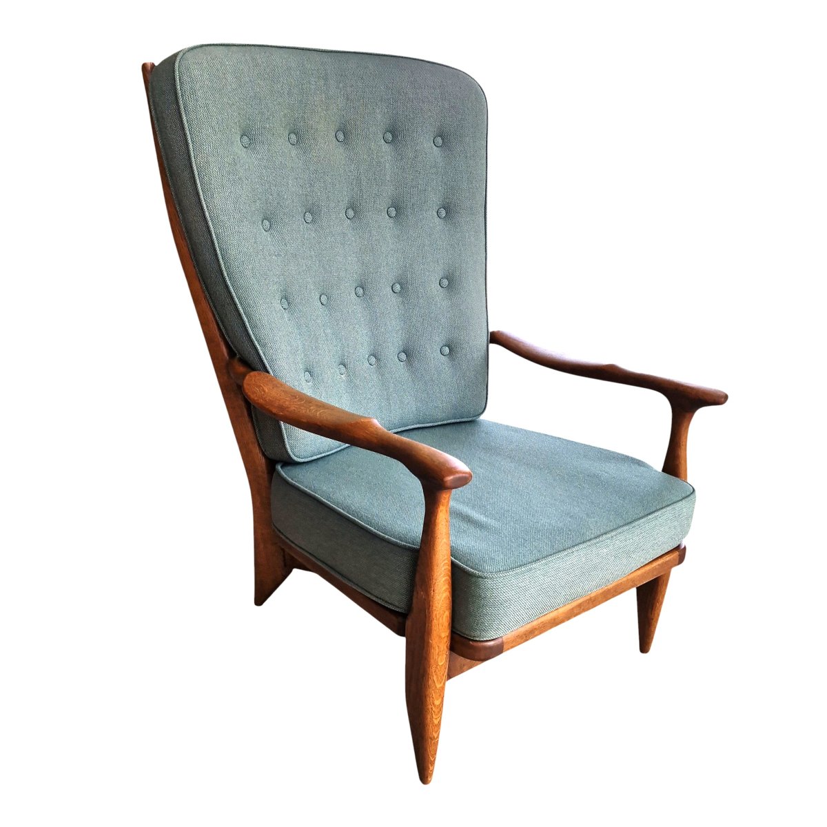 Grand fauteuil vintage en chêne massif, Guillerme et Chambron-photo-4