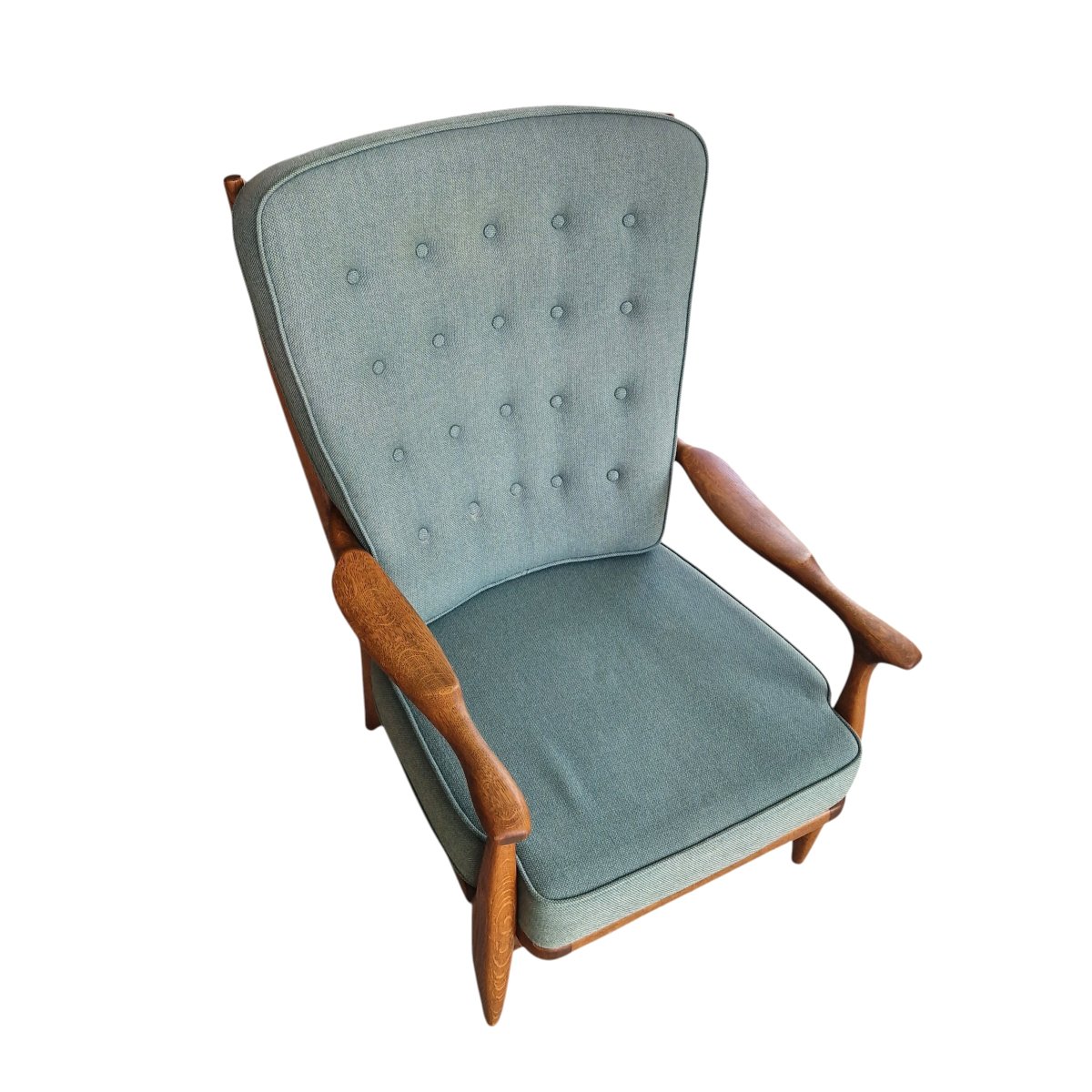Grand fauteuil vintage en chêne massif, Guillerme et Chambron
