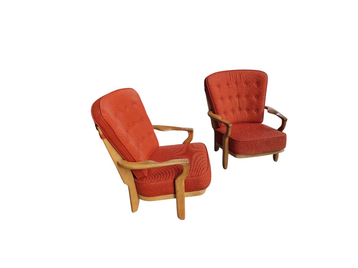 Paire de fauteuils vintage en chêne clair, Guillerme et Chambron-photo-2
