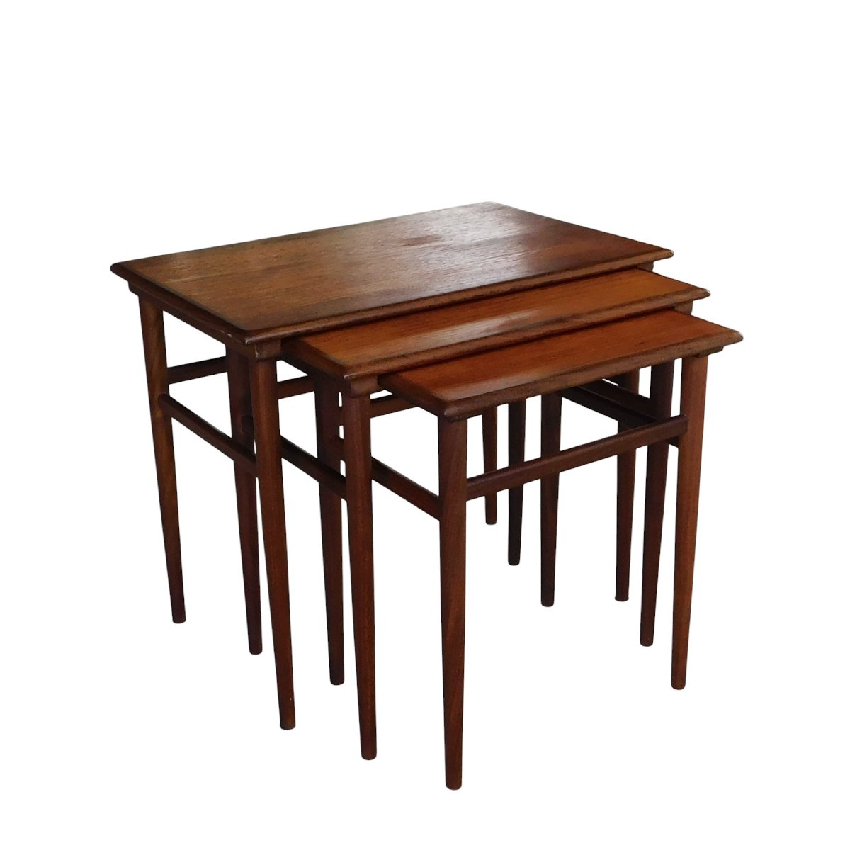 Set de 3 tables gigognes scandinaves en teck-photo-3