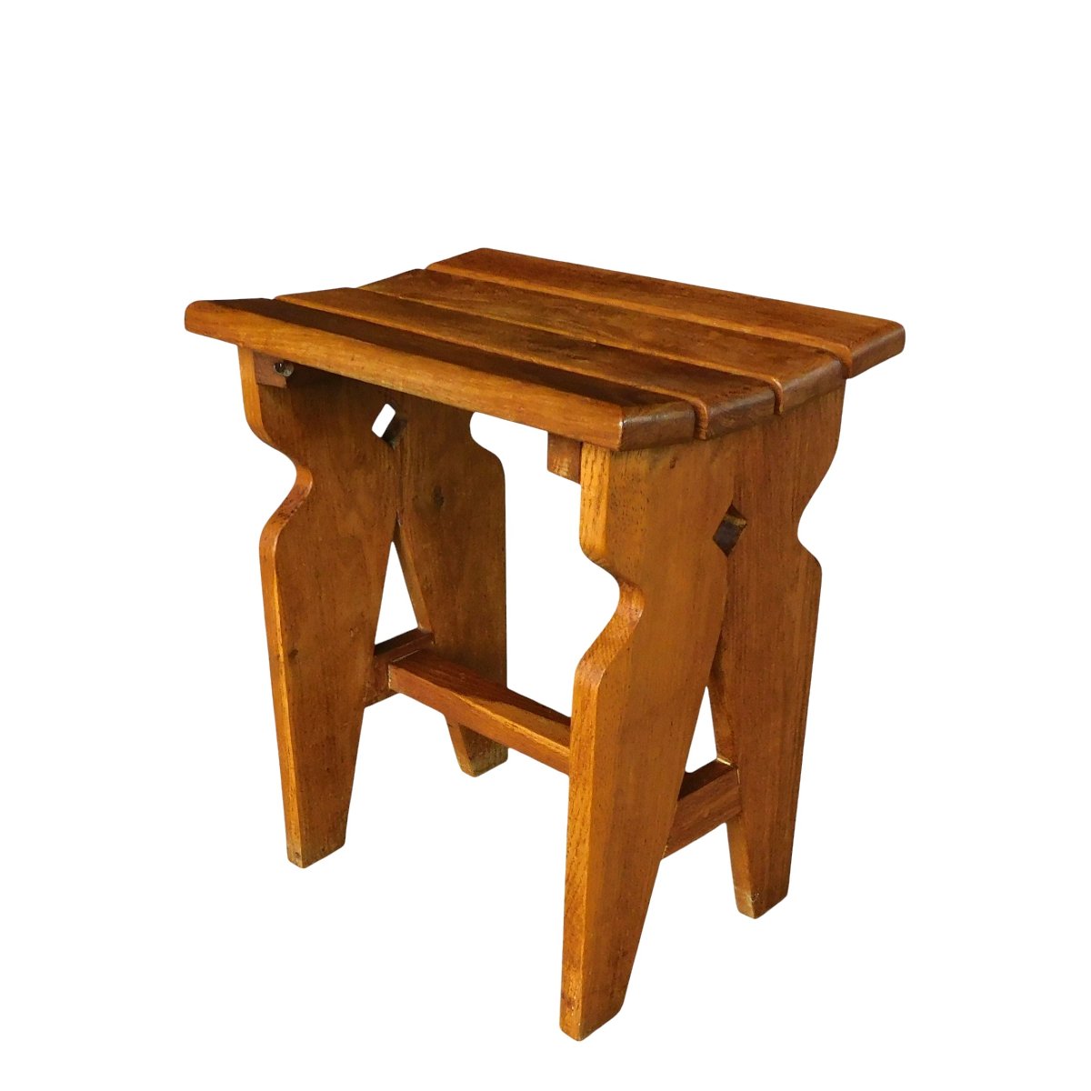 Pair Of Solid Oak Stools,  Guillerme And Chambron Style-photo-3