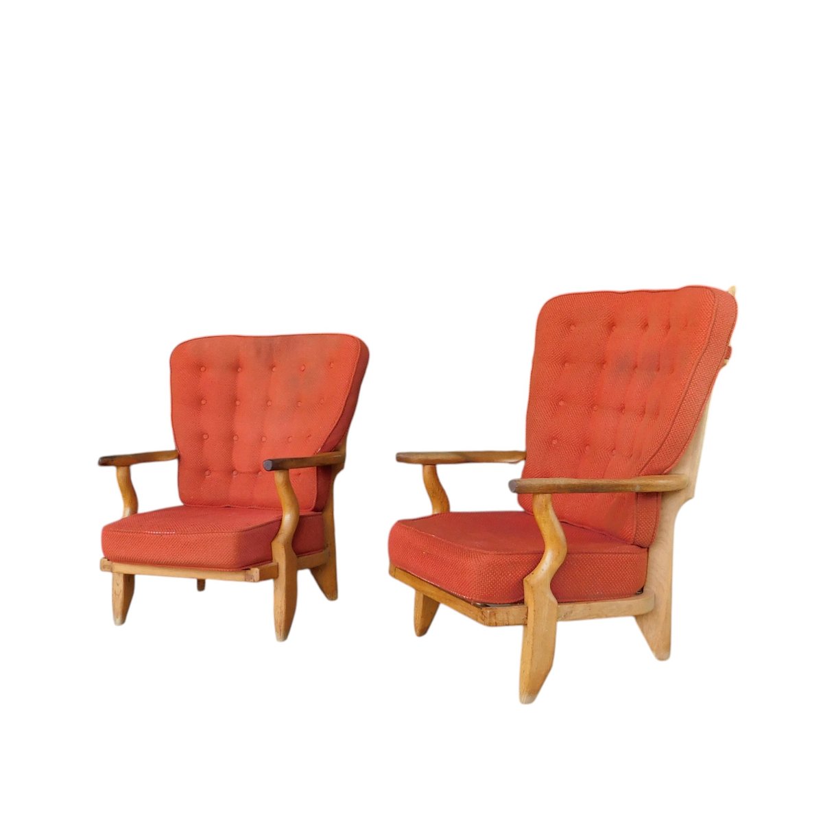 Set Of 2 "relaxation" Armchairs In Light Oak, By Guillerme And Chambron-photo-3