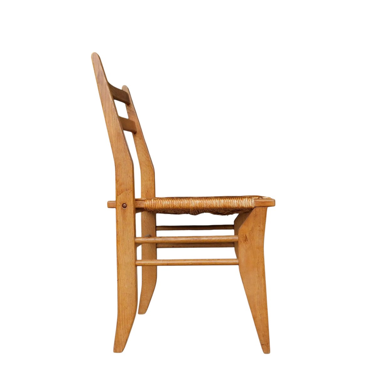 Set Of 8 Solid Oak Straw-seated Chairs, Guillerme And Chambron -photo-2