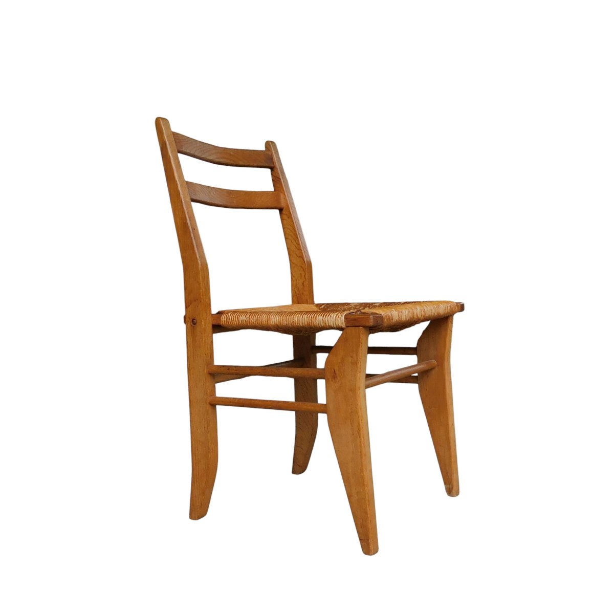 Set Of 8 Solid Oak Straw-seated Chairs, Guillerme And Chambron -photo-3