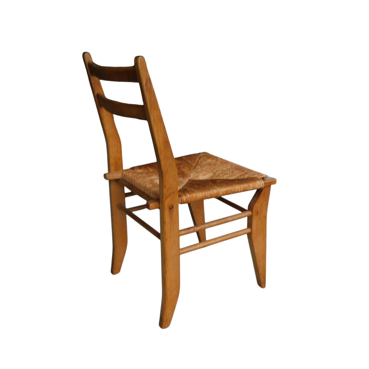Set Of 8 Solid Oak Straw-seated Chairs, Guillerme And Chambron -photo-1