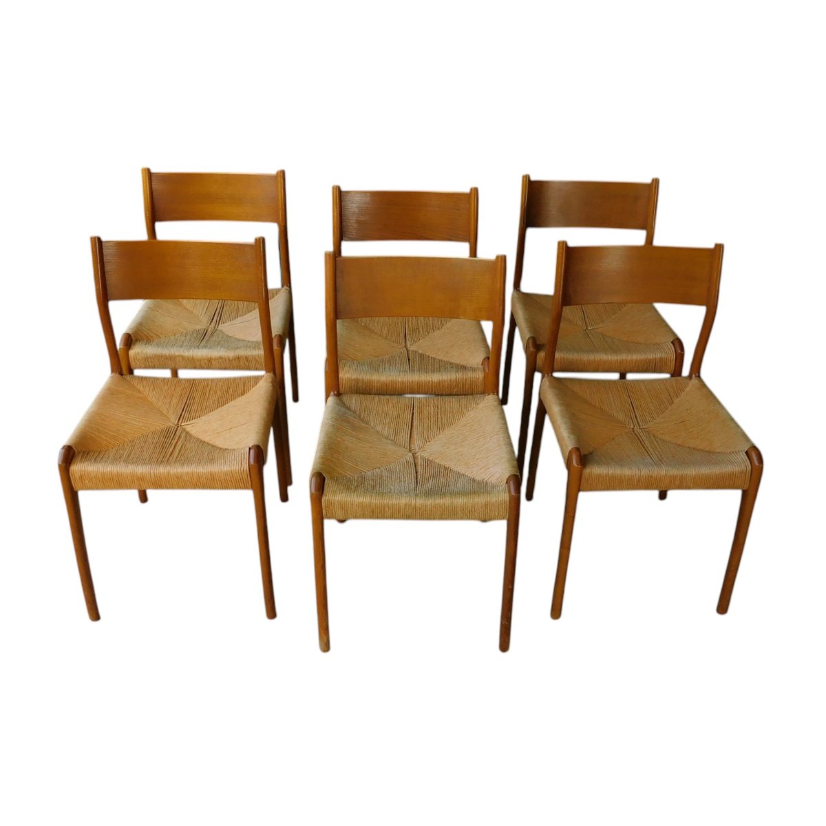 Set Of Six Vintage Scandinavian-style Chairs In Teak-photo-3