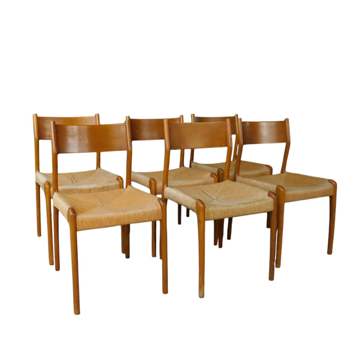 Set Of Six Vintage Scandinavian-style Chairs In Teak-photo-2